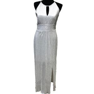 Silver Metallic Maxi Halter Keyhole Formal Prom Cocktail Dress Sz 8 Glam Holiday
